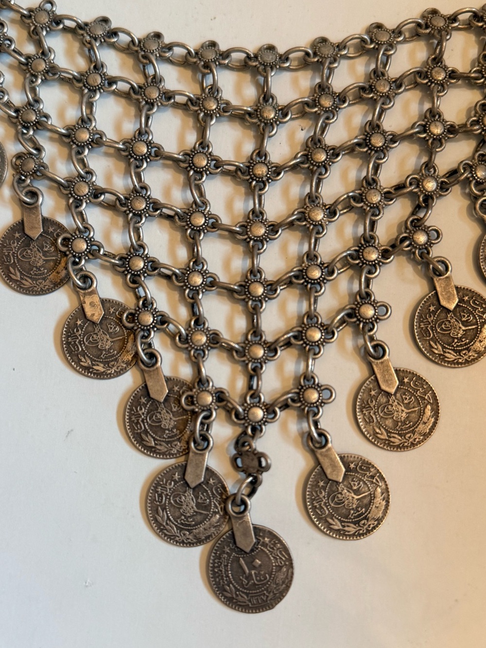 Free People Antique Silver Coin Bib Necklace Boho Statement - Picture 2 of 2